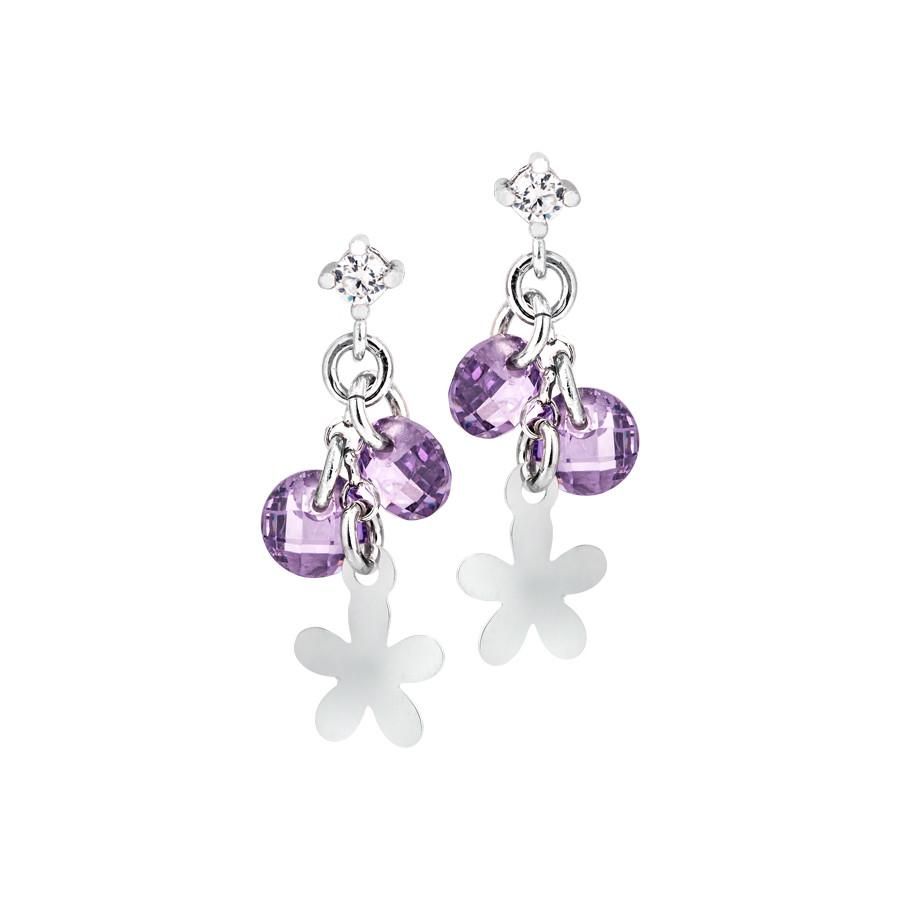 Orecchini in argento con charms rodiati e zirconi lavanda Default Title