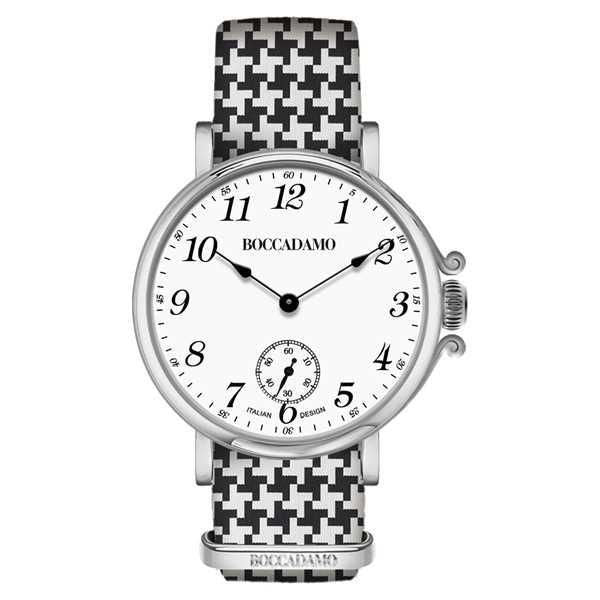 Orologio da donna con quadrante bianco e cinturino di nylon pied de poule Default Title