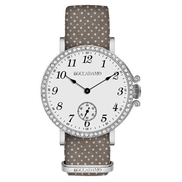 Orologio da donna con quadrante bianco, cassa silver in Swarovski e cinturino di nylon marrone Default Title
