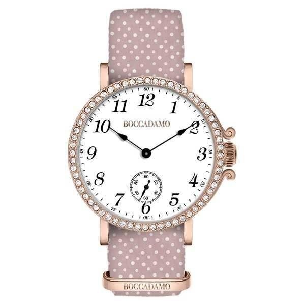 Orologio da donna con quadrante bianco, cassa rosata in Swarovski e cinturino di nylon rosa Default Title
