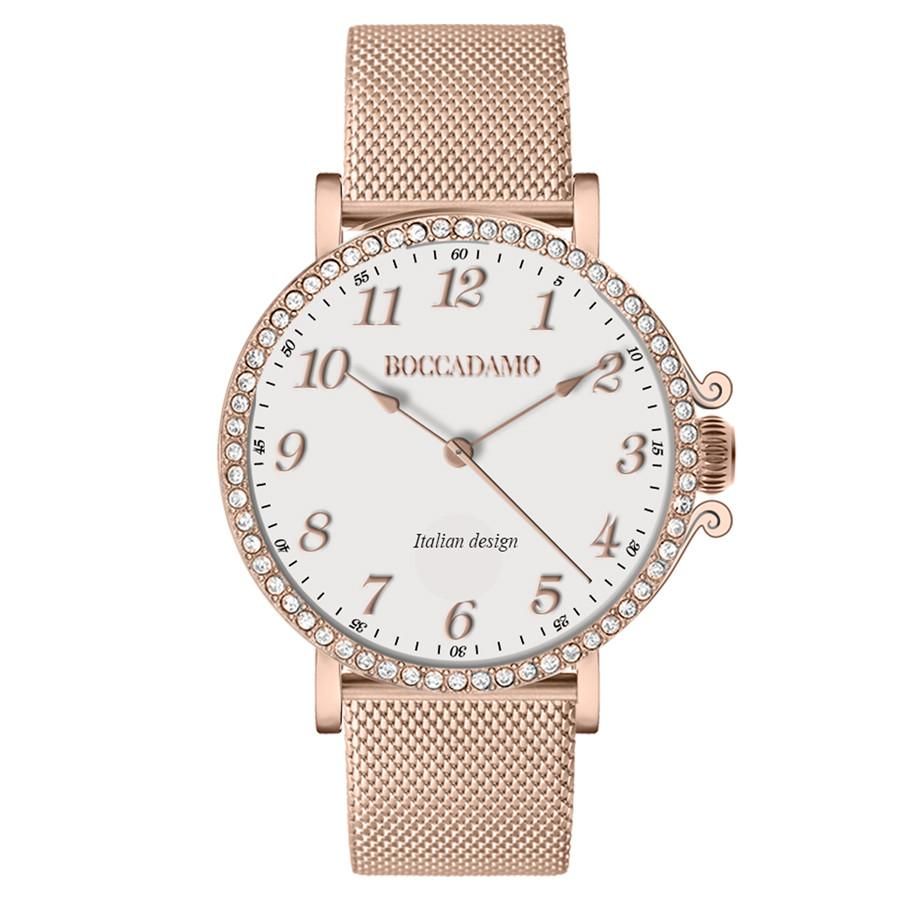Orologio donna con cinturino maglia Milano rose gold, quadrante bianco e ghiera di Swarovski Default Title