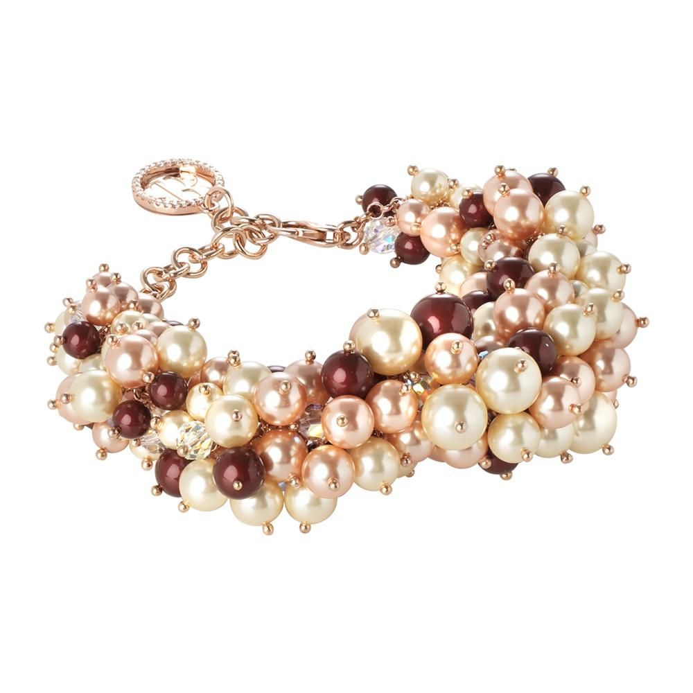 Bracciale con composizione di perle Swarovski bordeaux, light gold e rose peach e cristallo aurora boreale Default Title