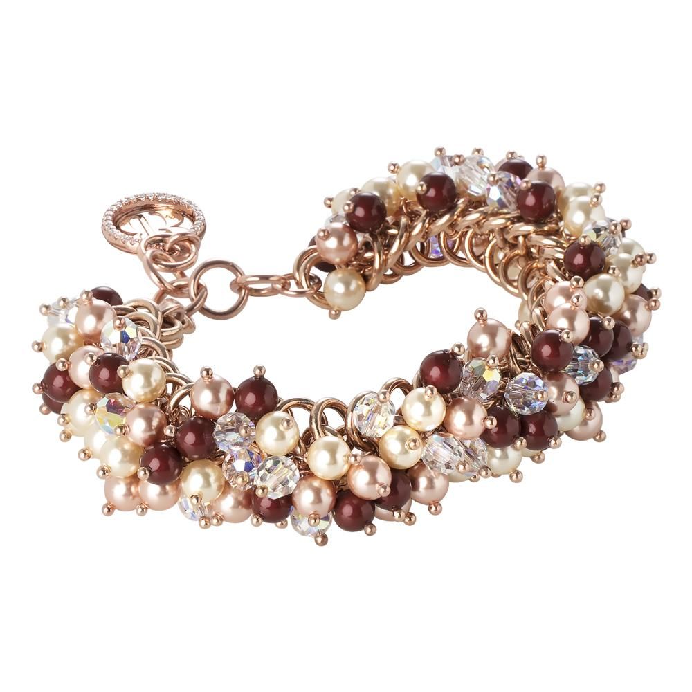 Bracciale con perle Swarovski bordeaux, light gold e rose peach e cristallo aurora boreale Default Title
