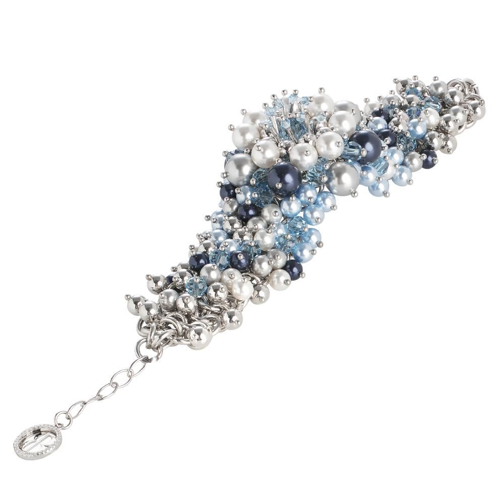 Bracciale con fiore composto da cristalli acquamarina e perle Swarovski dalle tonalità  blu Default Title