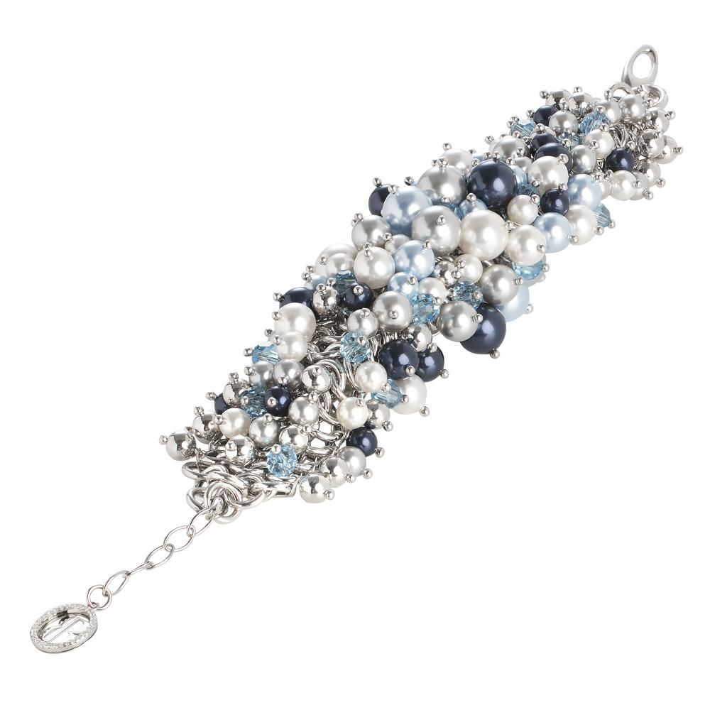 Bracciale con composizione di perle Swarovski dalle tonalità  blu e cristalli acquamarina Default Title