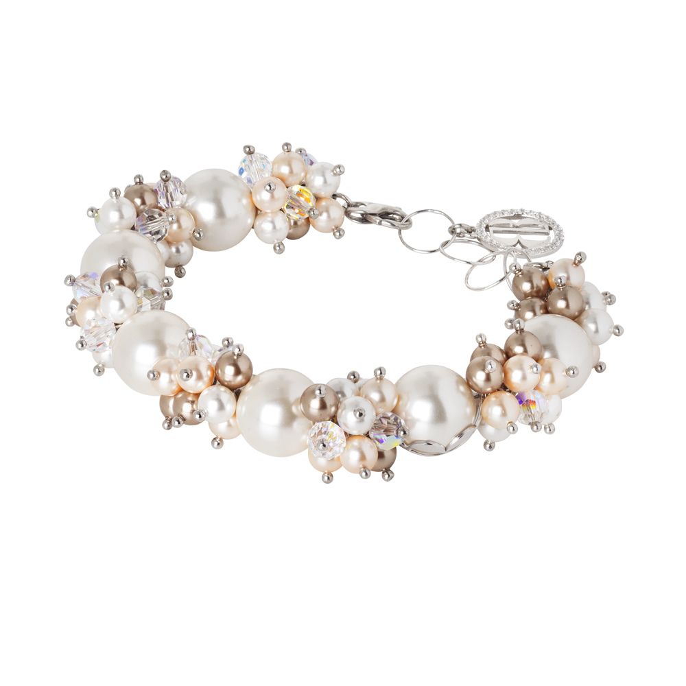 Bracciale con perle e cristalli Swarovski dalle sfumature color bronzo e zirconi Default Title