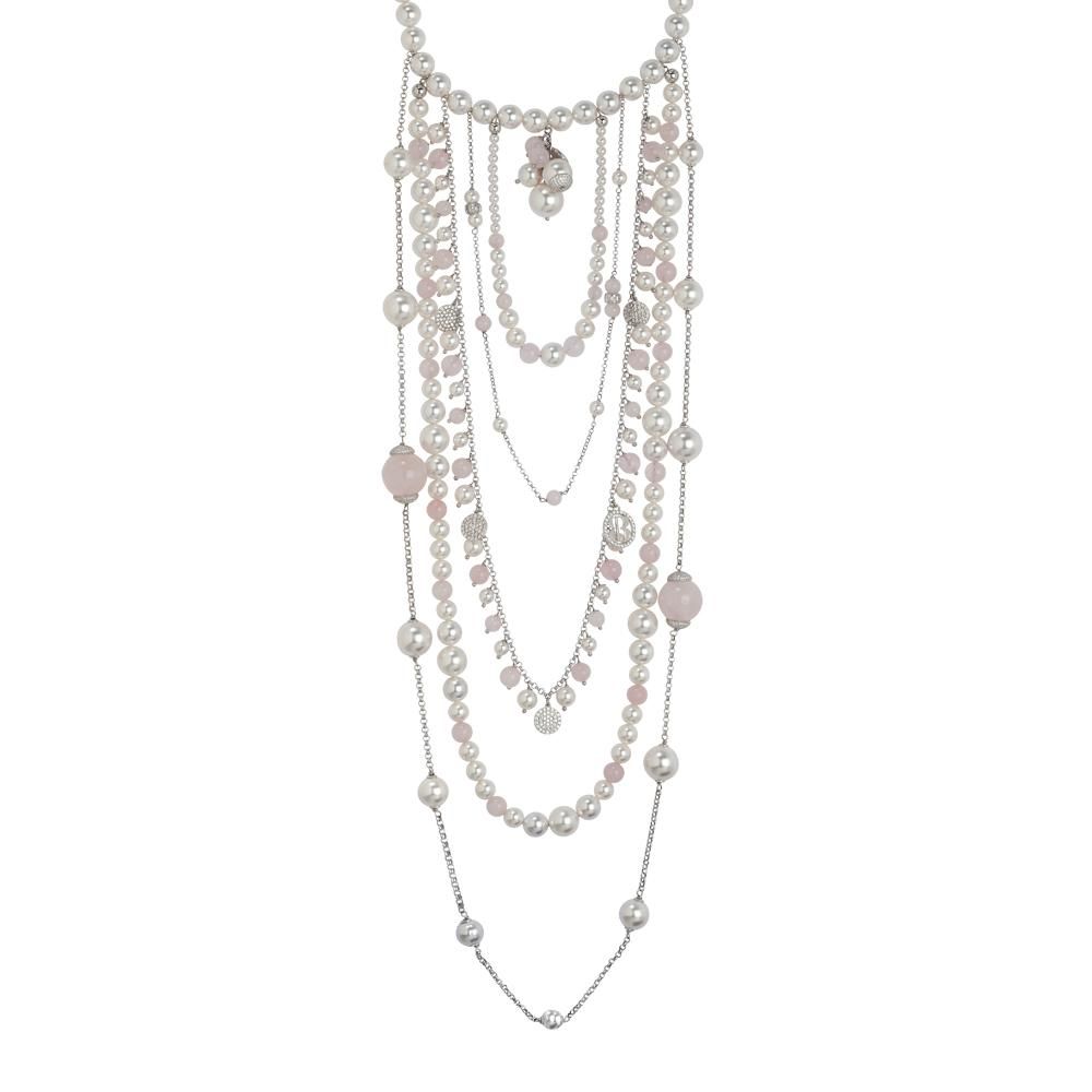 Collana multifilo degradè con Swarovski e quarzo rosa Default Title