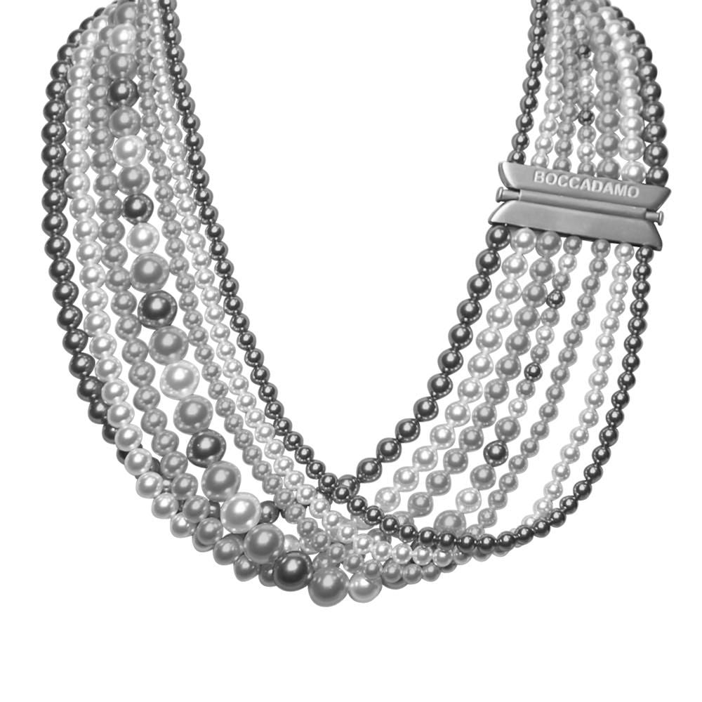 Collana multifilo con drappeggio di perle Swarovski grey e light grey Default Title