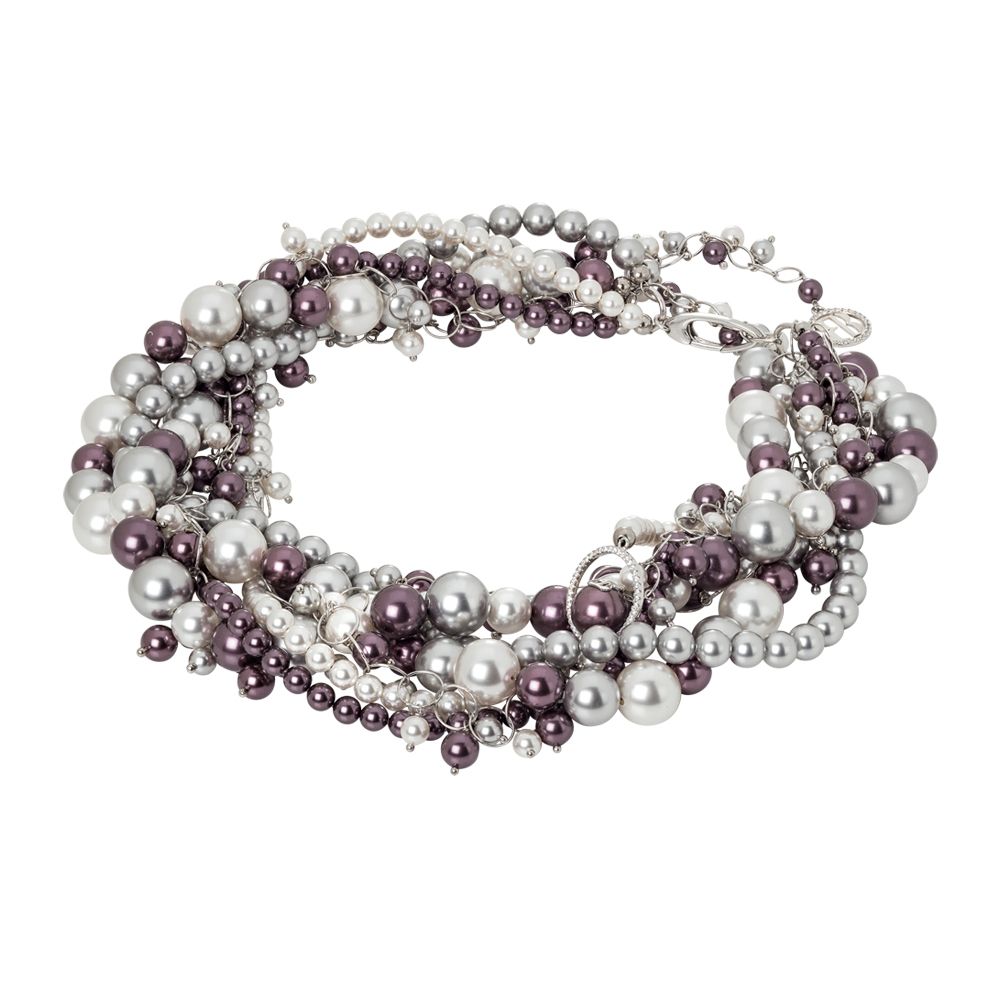 Collana con fili di perle intrecciati burgundi e silver e zirconi Default Title