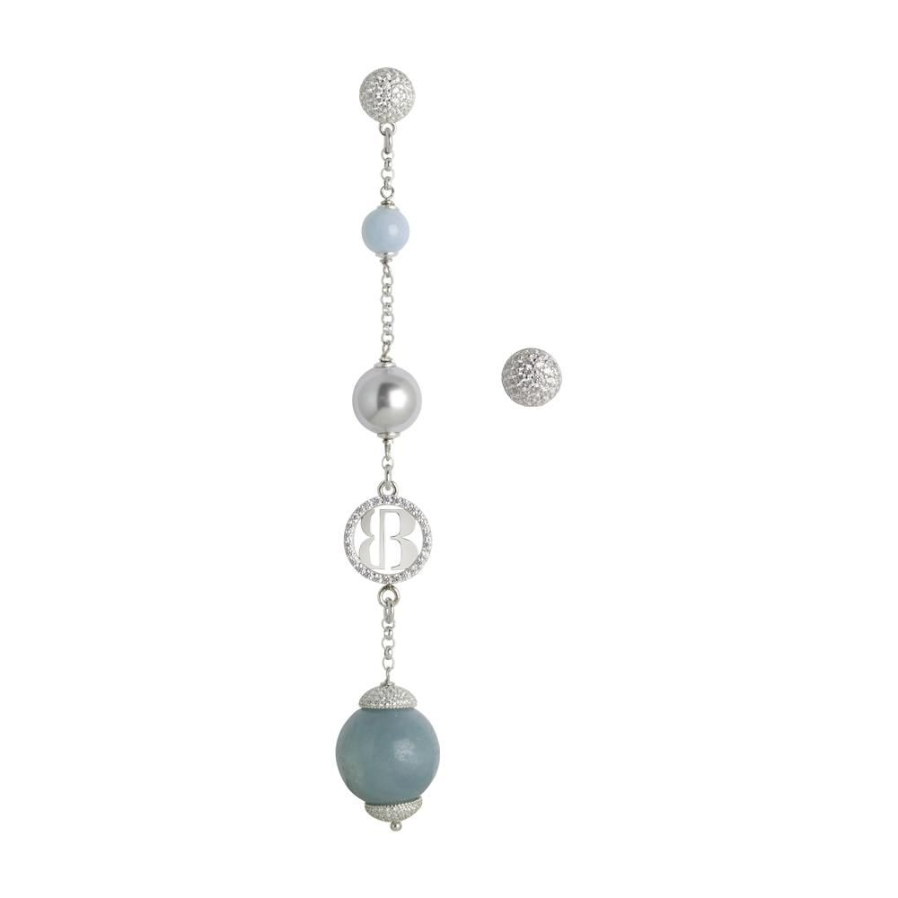 Orecchini asimmetrici con perle Swarovski grey e amazzonite Default Title