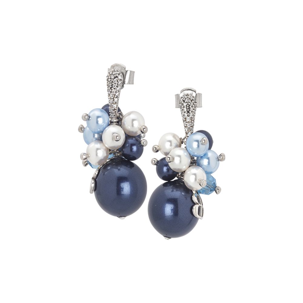 Orecchini con bouquet di perle Swarovski dalle sfumature blu e zirconi Default Title