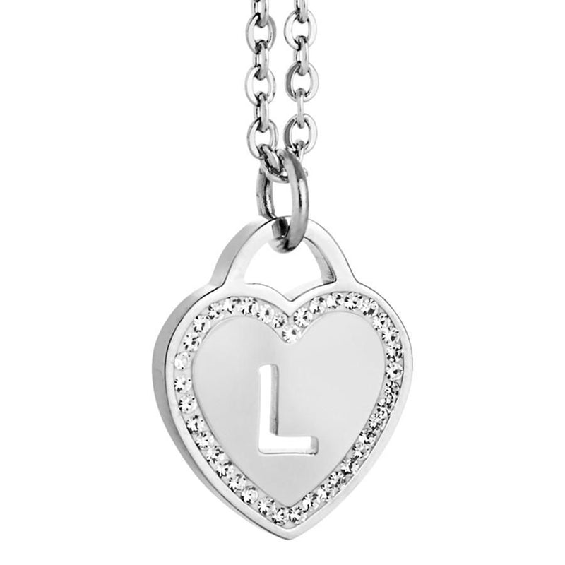 Collana rodiata con cuore e lettera L traforata Default Title