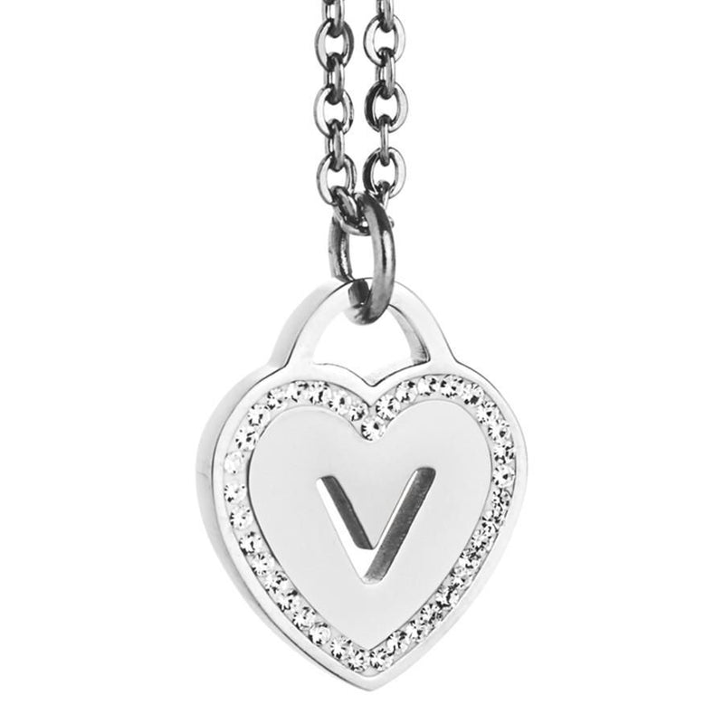Collana rodiata con cuore e lettera V traforata Default Title