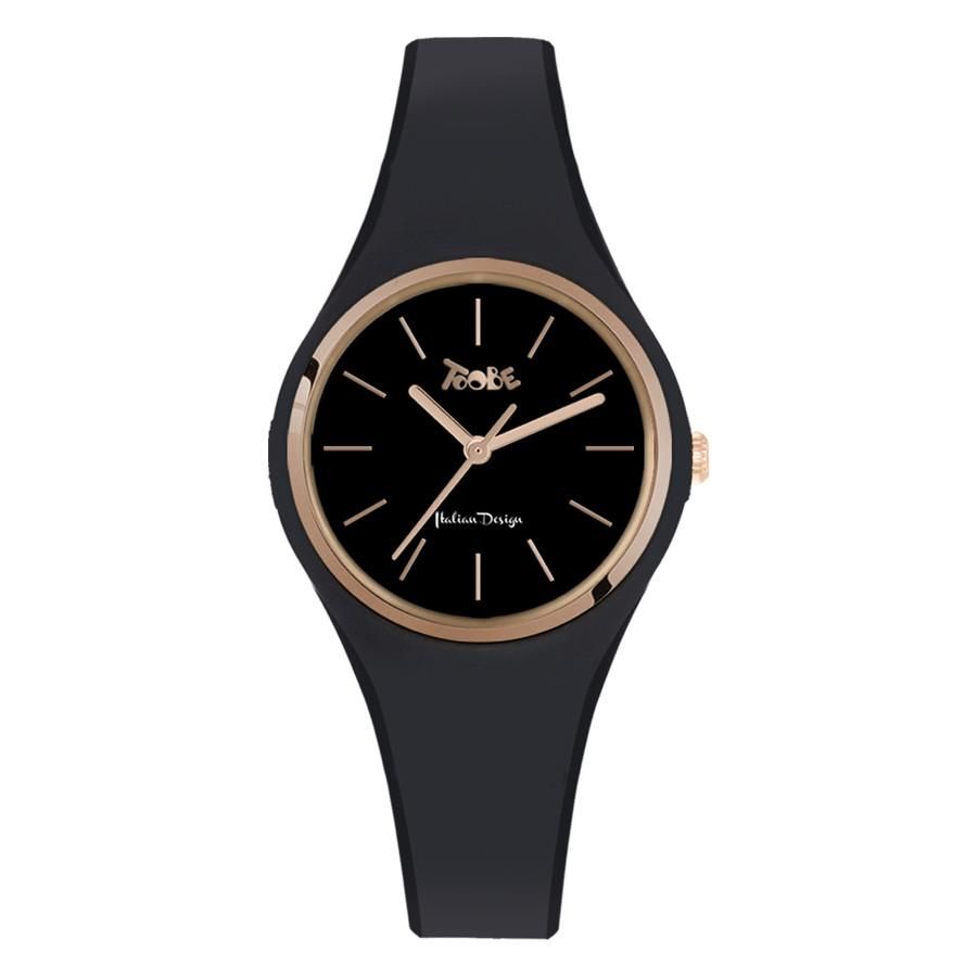 Orologio donna in silicone anallergico nero e ghiera rosata Default Title