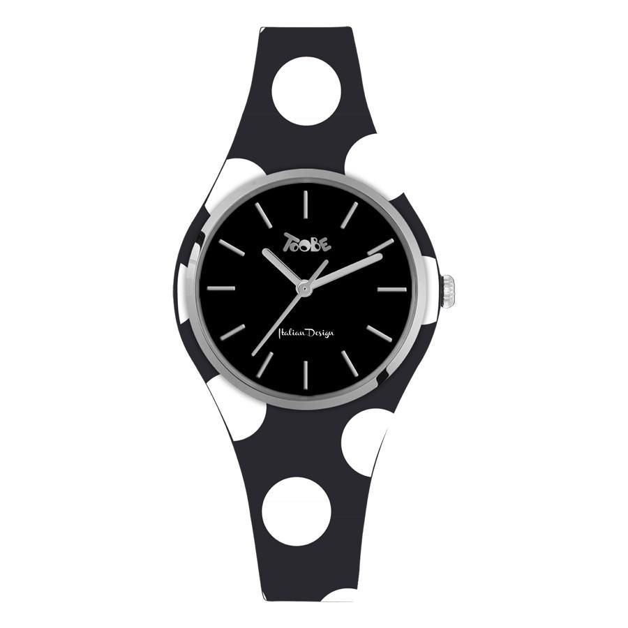 Orologio donna in silicone anallergico nero con pois bianchi Default Title