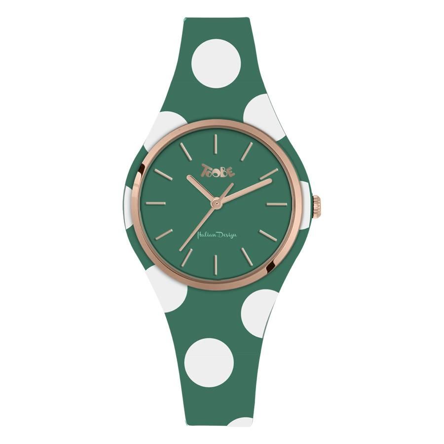 Orologio donna in silicone anallergico verde con pois bianchi Default Title