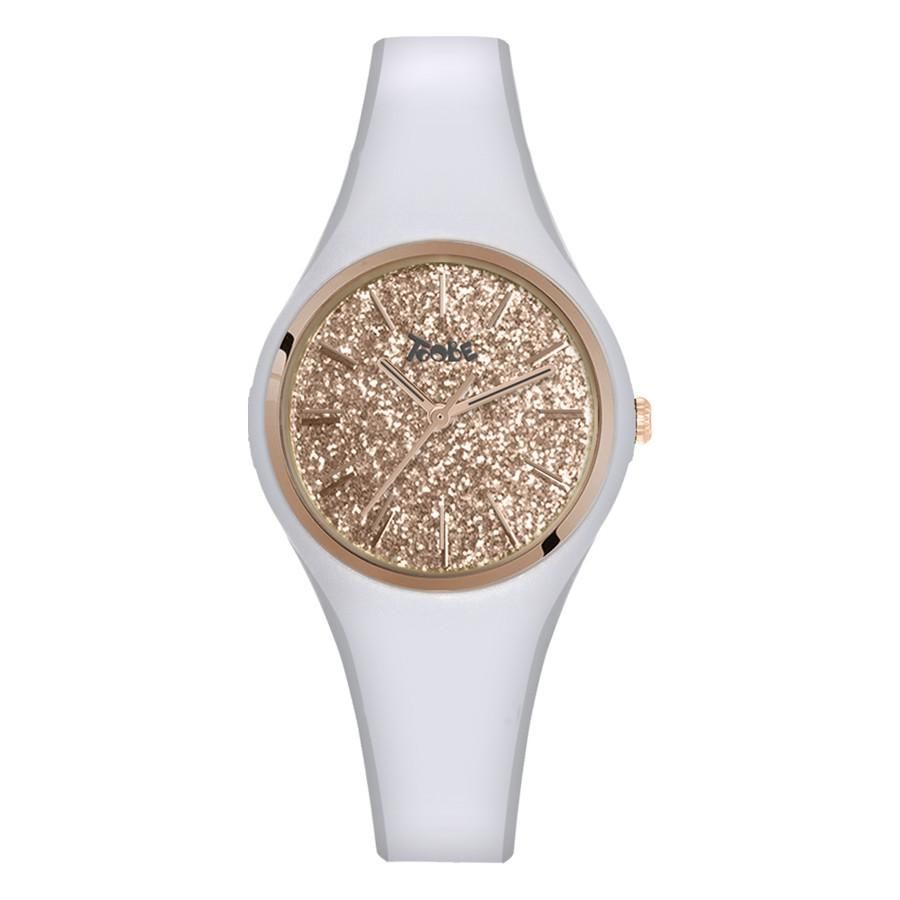Orologio donna in silicone anallergico bianco con quadrante in glitter rosato Default Title