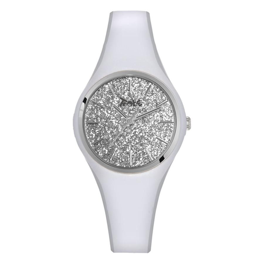 Orologio donna in silicone anallergico bianco con quadrante in glitter argentato Default Title
