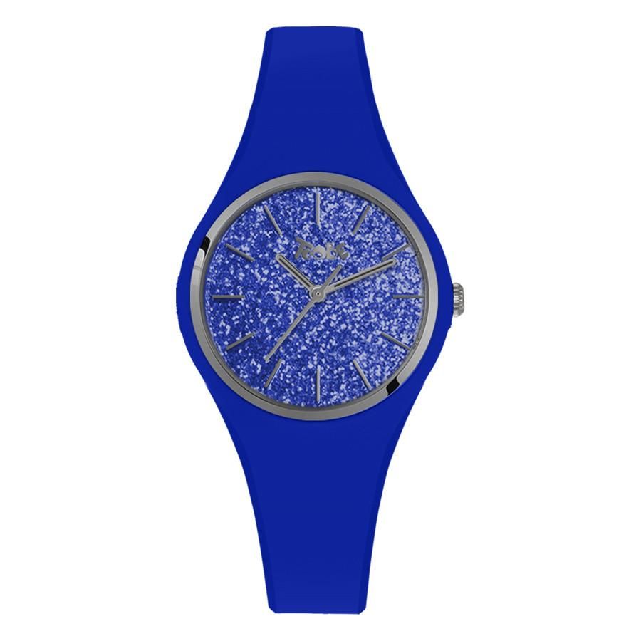 Orologio donna in silicone anallergico blu elettrico con quadrante in glitter argentato Default Title