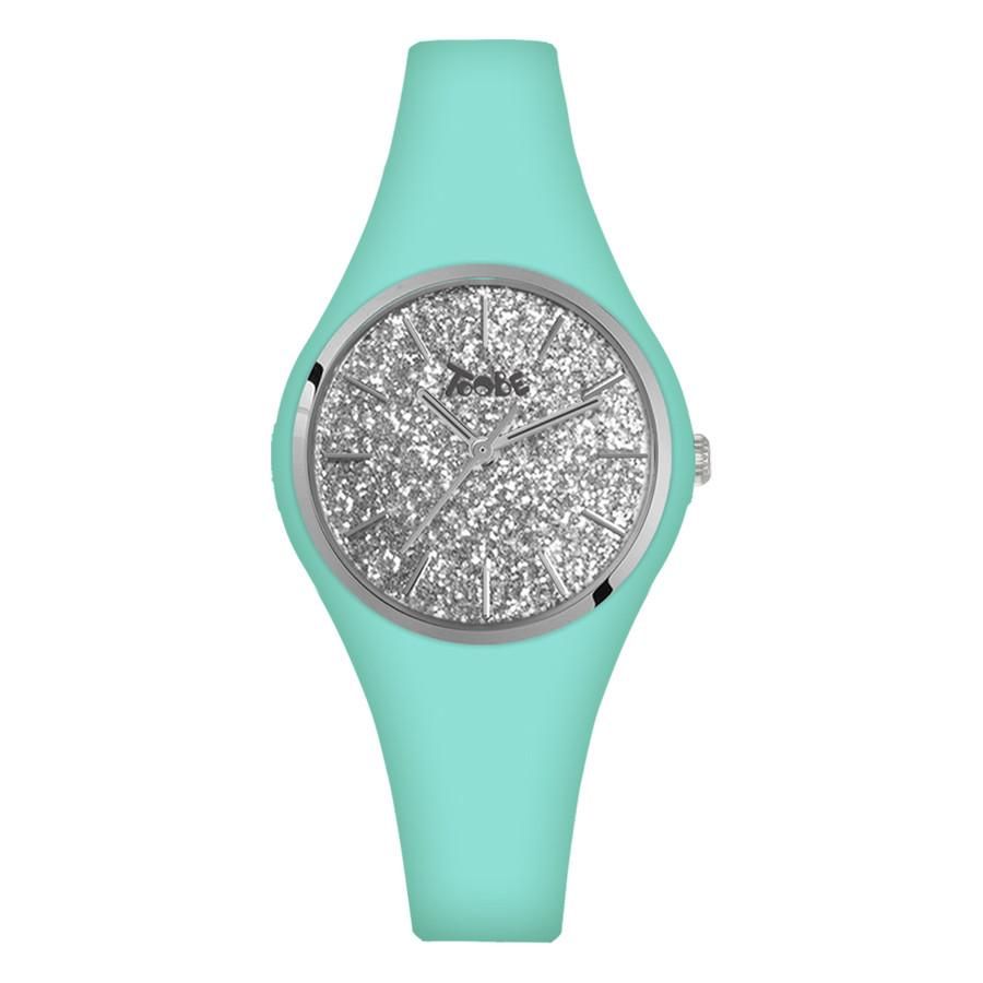 Orologio donna in silicone anallergico celeste con quadrante in glitter argentato Default Title