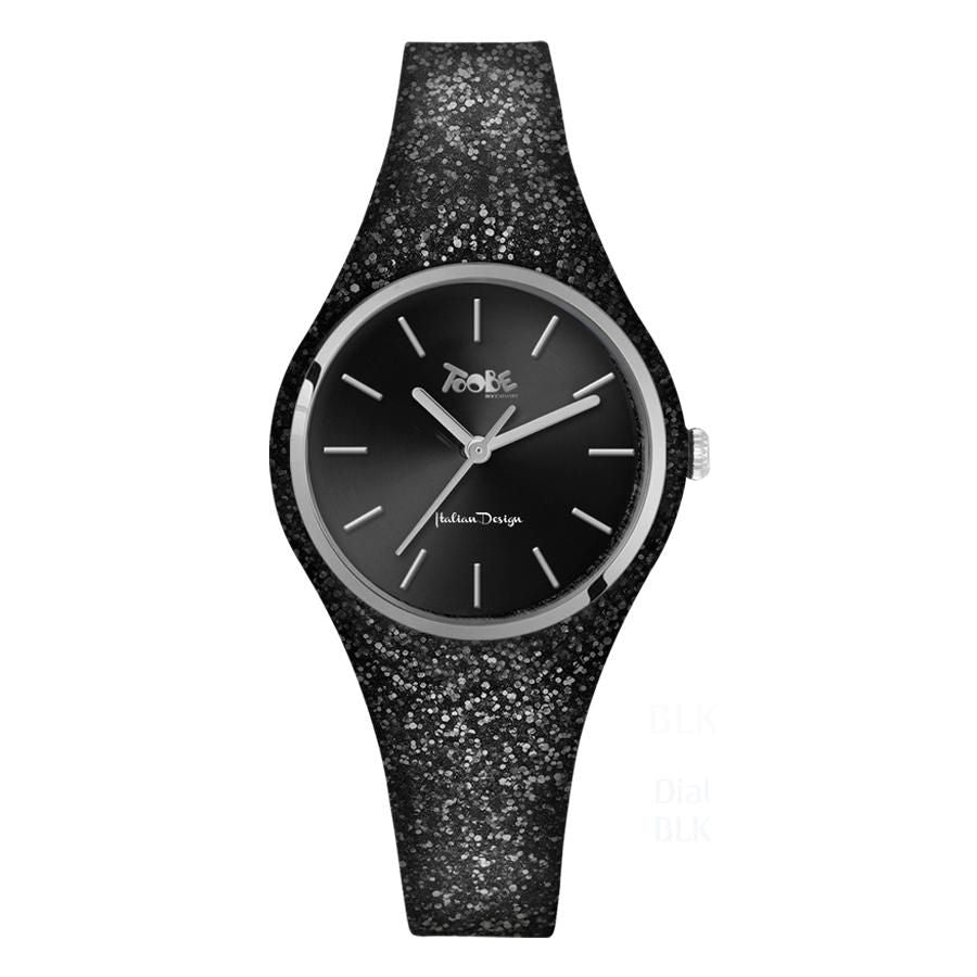 Orologio donna in silicone nero glitterato e quadrante nero Default Title