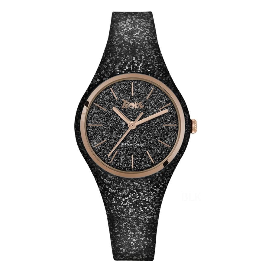Orologio donna in silicone e quadrante glitterato nero con ghiera rosata Default Title