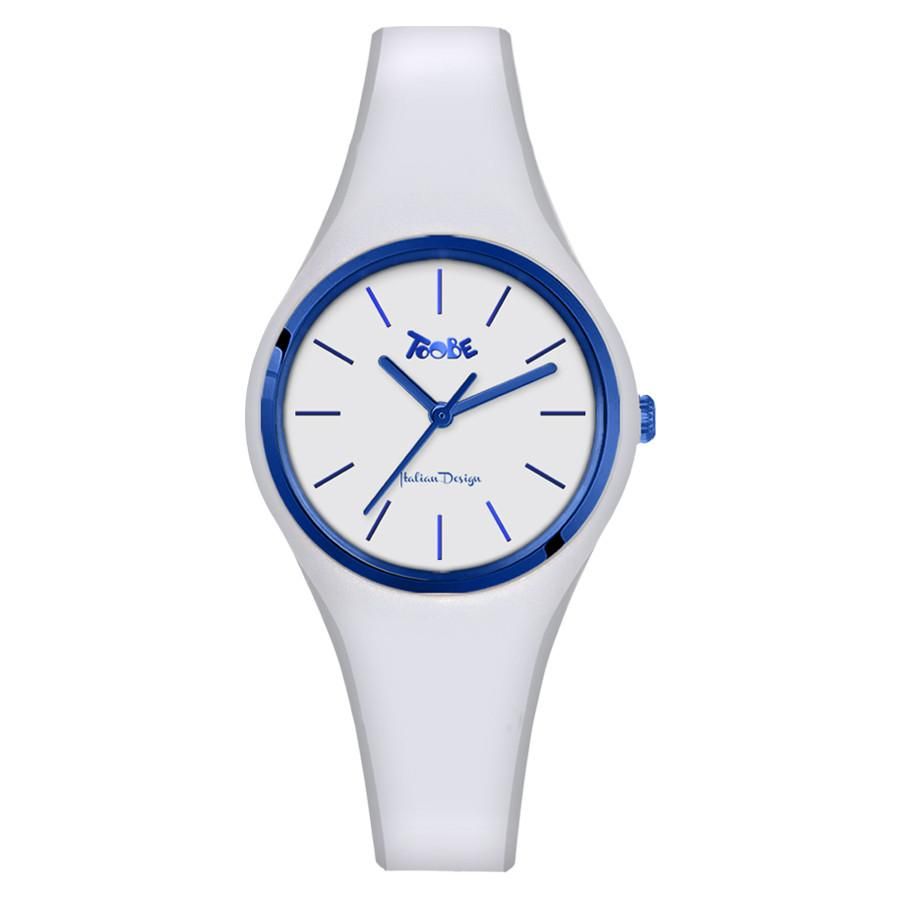 Orologio in silicone anallergico bianco con ghiera blu Default Title