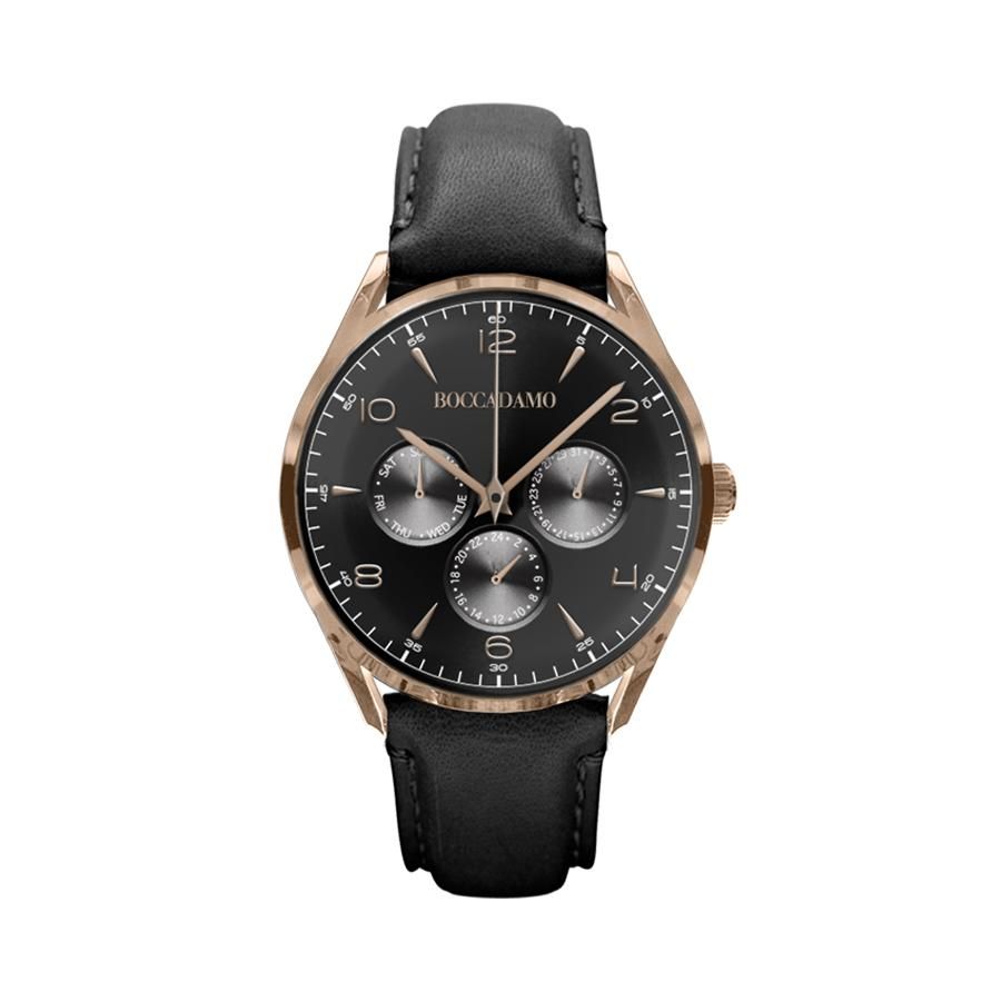 Orologio vintage multifunzione con cinturino in pelle e quadrante nero Default Title