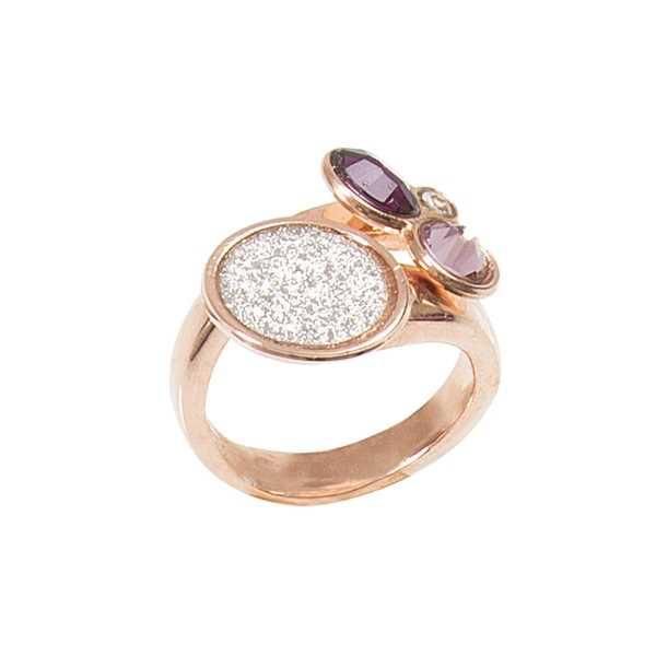 Anello contrariÃ¨ rosato con glitter e Swarovski Default Title