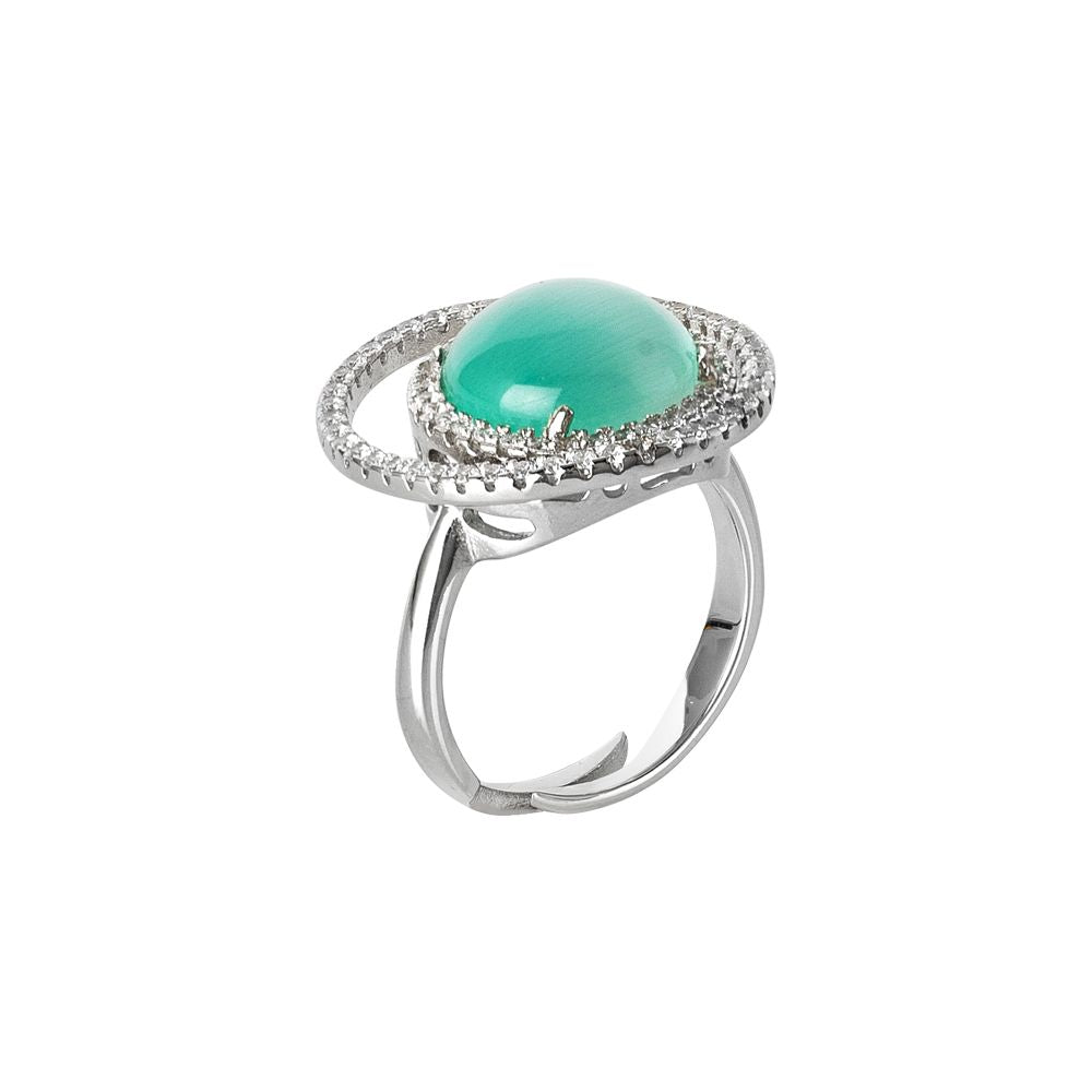 Anello doppia base di zirconi e cabochon celeste gatteggiante Default Title