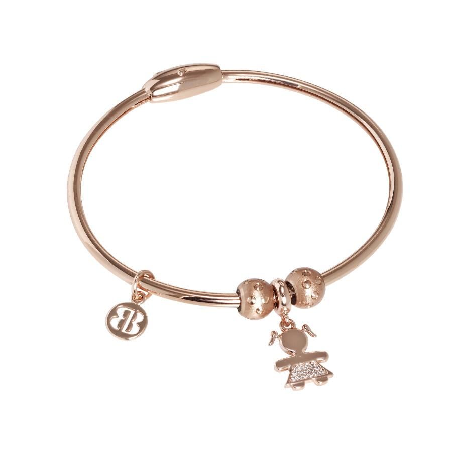 Bracciale placcato oro rosa con charm a forma di bimba in zirconi Default Title