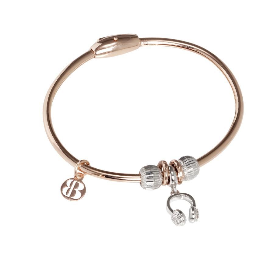 Bracciale placcato oro rosa con charm a forma di cuffie Default Title