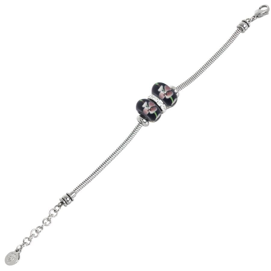 Bracciale morbido con murrine nere e strass Default Title