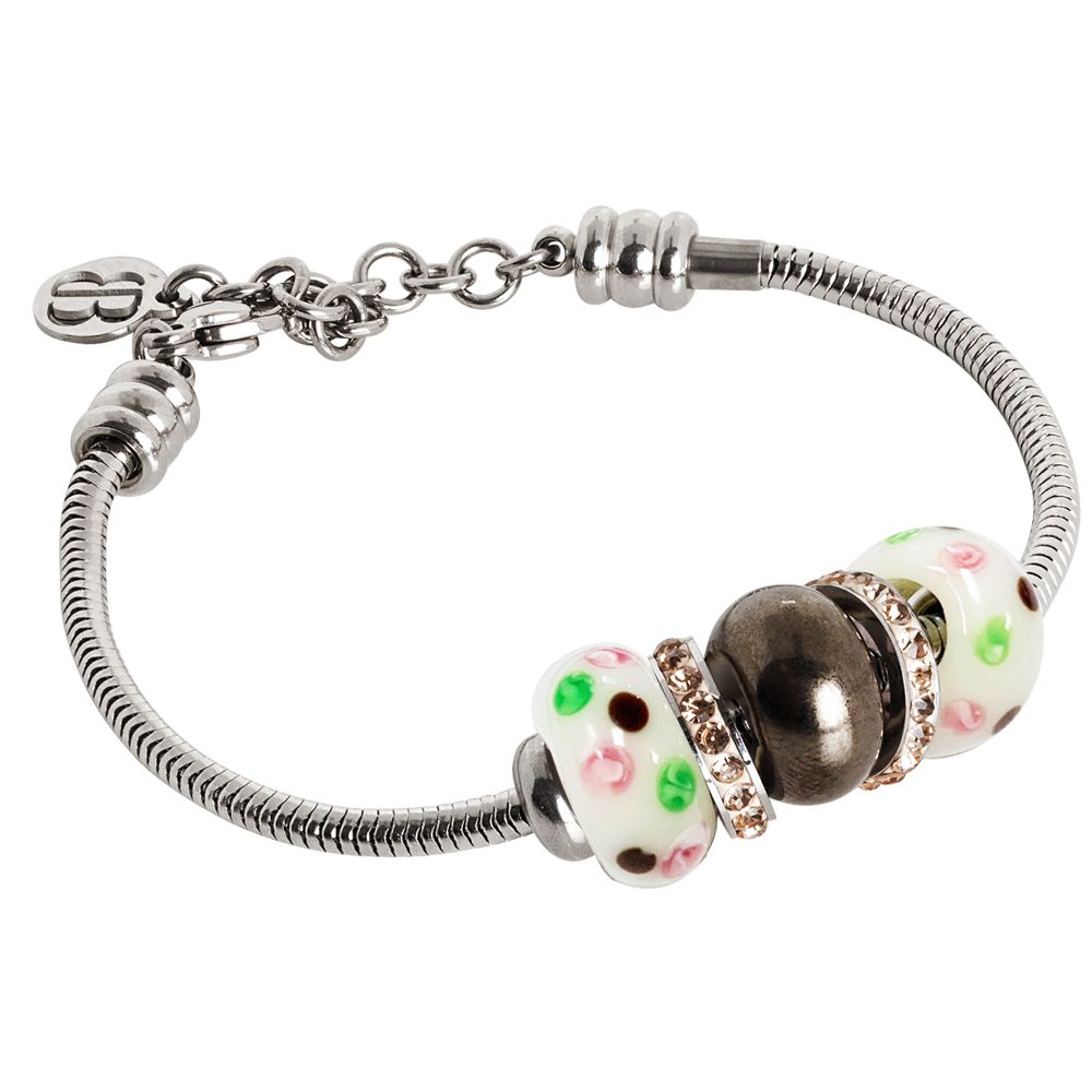 Bracciale morbido con passante in ceramica marrone, murrine e strass Default Title