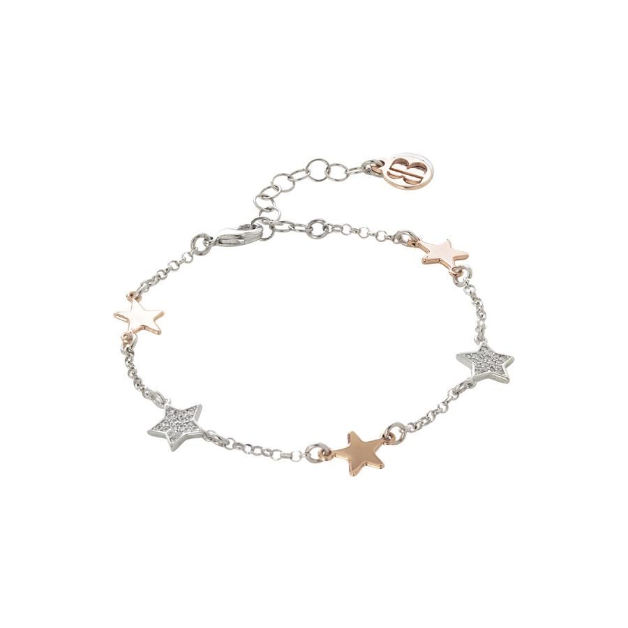 Bracciale bicolor con stelline passanti lisce e zirconate Default Title
