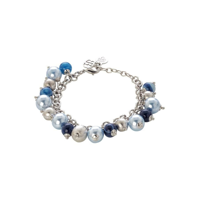 Bracciale con perle Swarovski light blue, agata mix blue e sfere graffiate Default Title