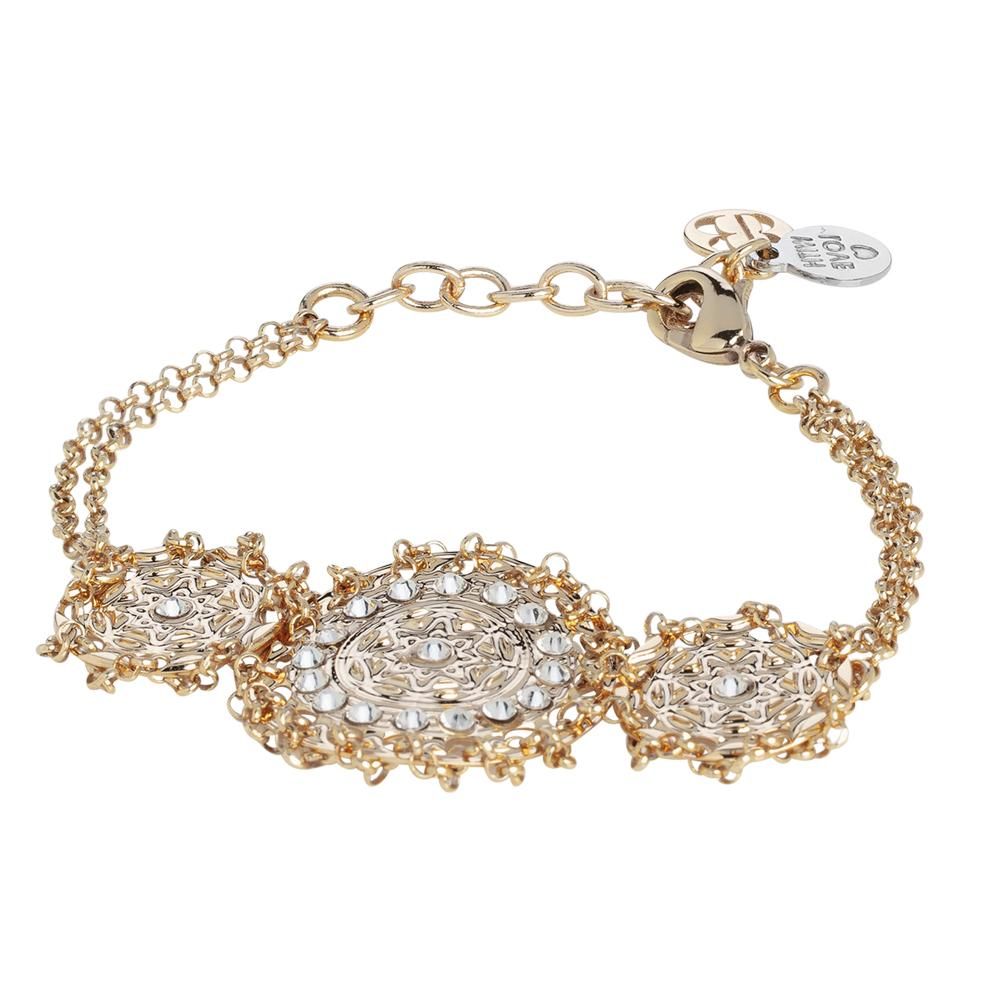 Bracciale placcato oro giallo con decoro centrale in bassorilievo e Swarovski Default Title