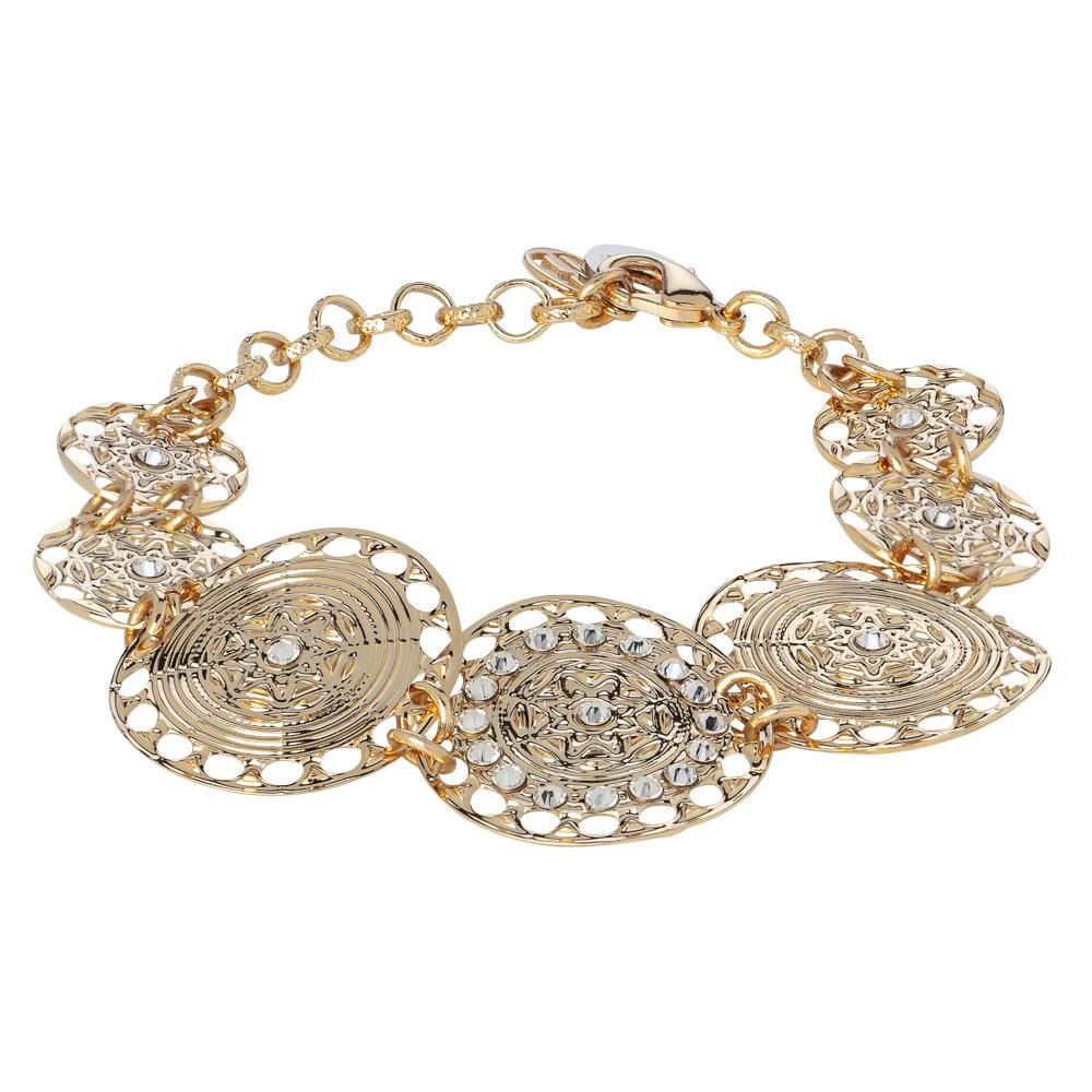 Bracciale semirigido placcato oro giallo con decoro in bassorilievo e Swarovski Default Title