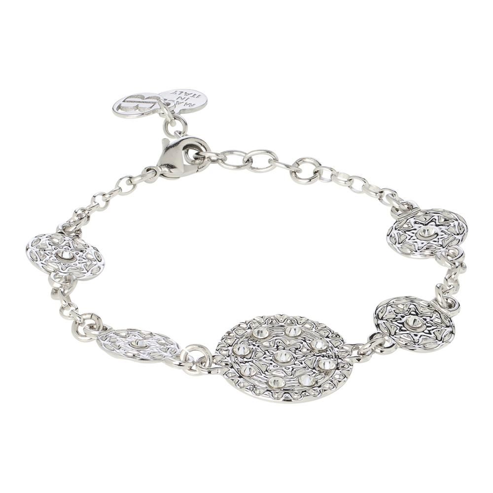 Bracciale rodiato con moduli in bassorilievo e Swarovski Default Title