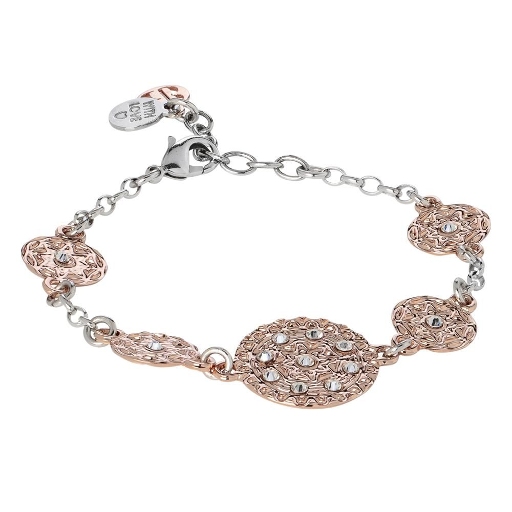Bracciale bicolor con moduli in bassorilievo e Swarovski Default Title