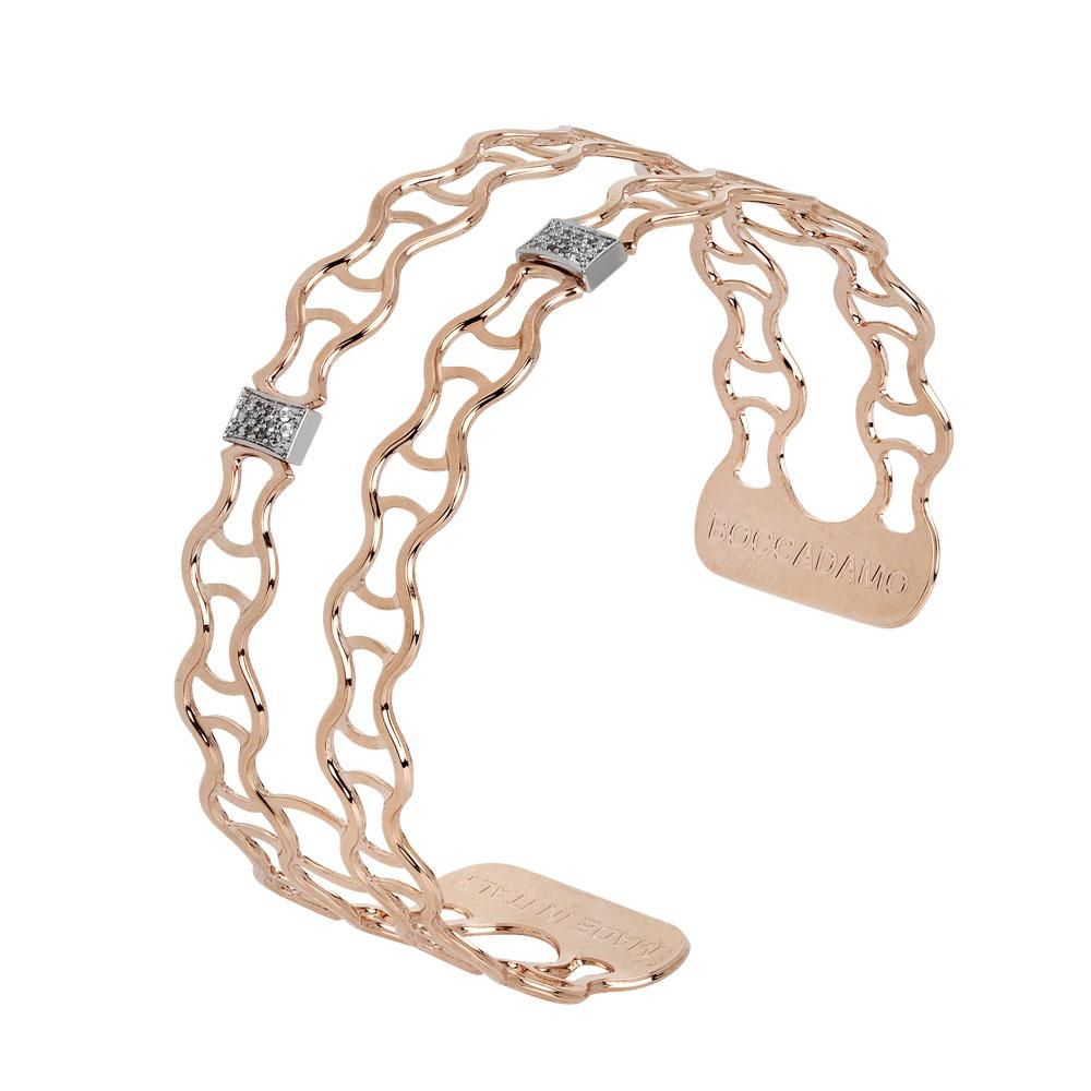 Bracciale a doppia fascia placcato oro rosa con nodini di zirconi Default Title