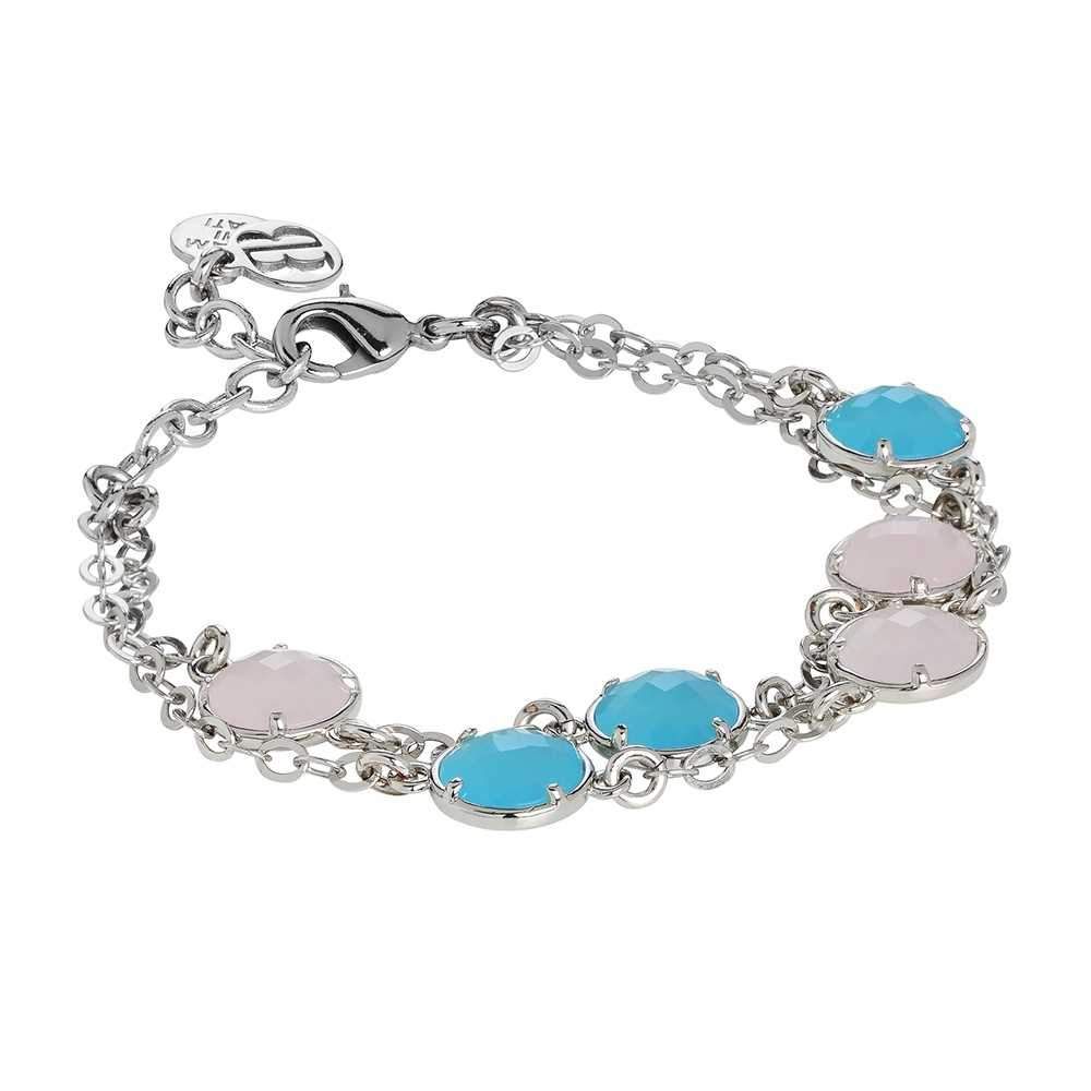 Bracciale doppio filo con cristalli acquamarina milk e quarzo rosa milk Default Title