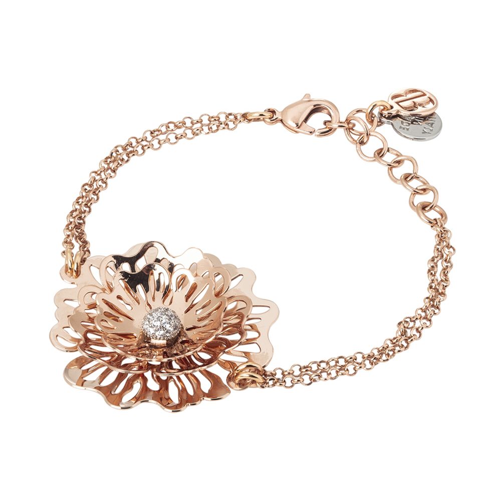 Bracciale rosato doppio filo con rosa selvatica e zirconi Default Title