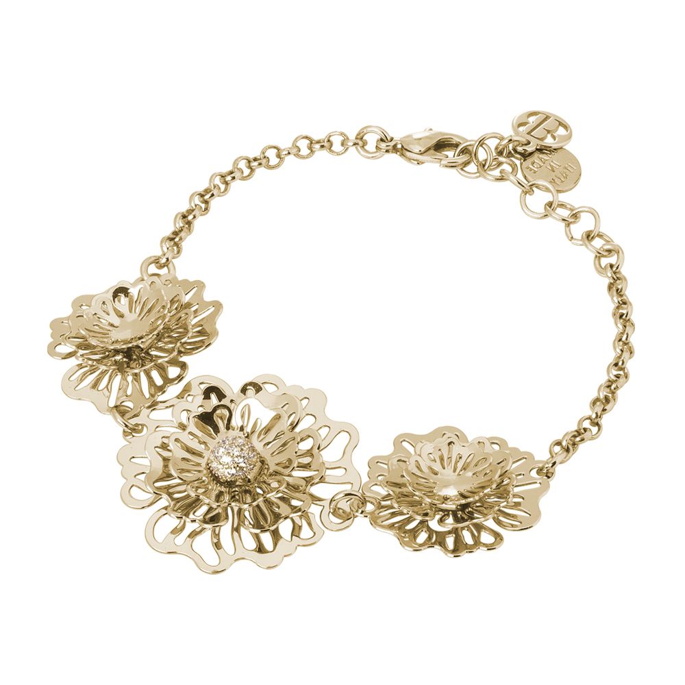 Bracciale dorato con rose selvatiche tridimensionali e zirconi Default Title