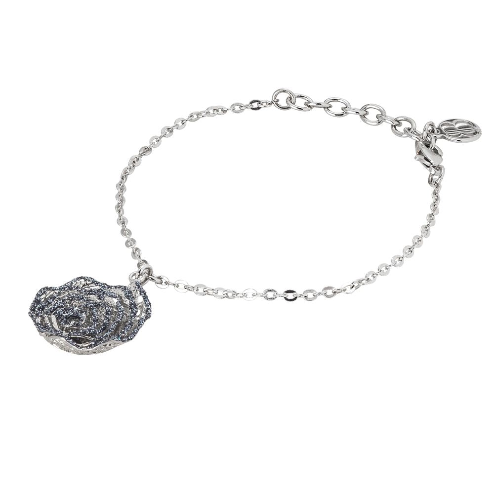 Bracciale rodiato con rosa in glitter nero Default Title