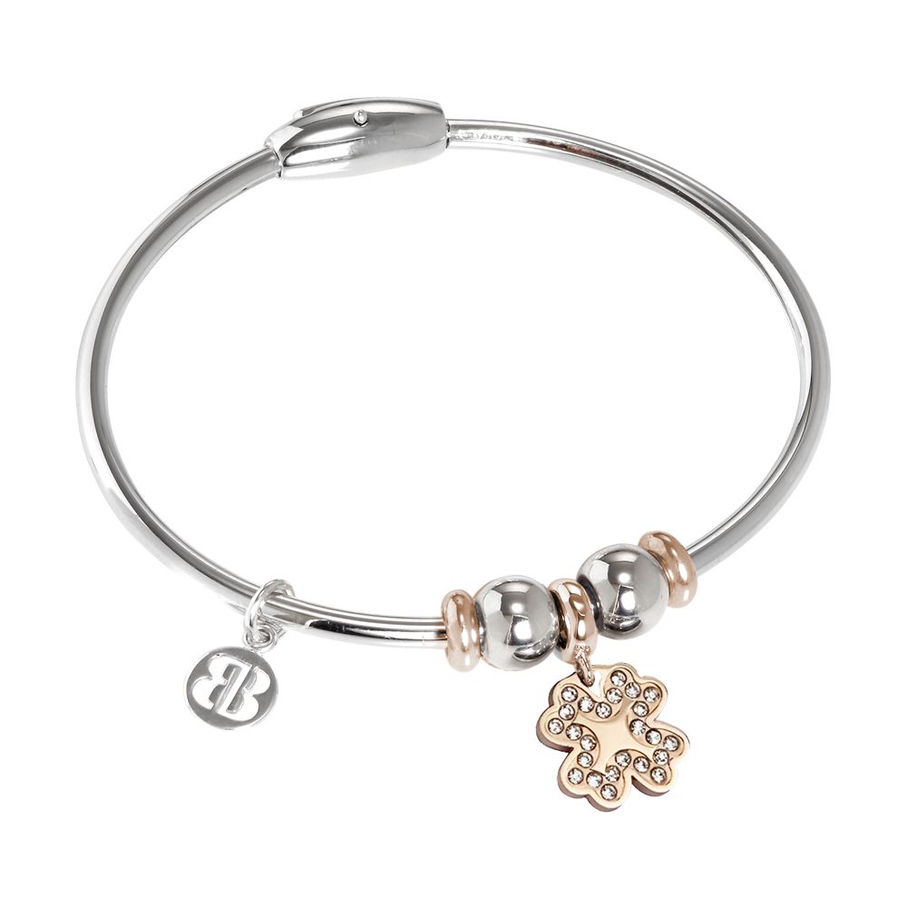 Bracciale con charm rosato forma di quadrifoglio e strass Default Title