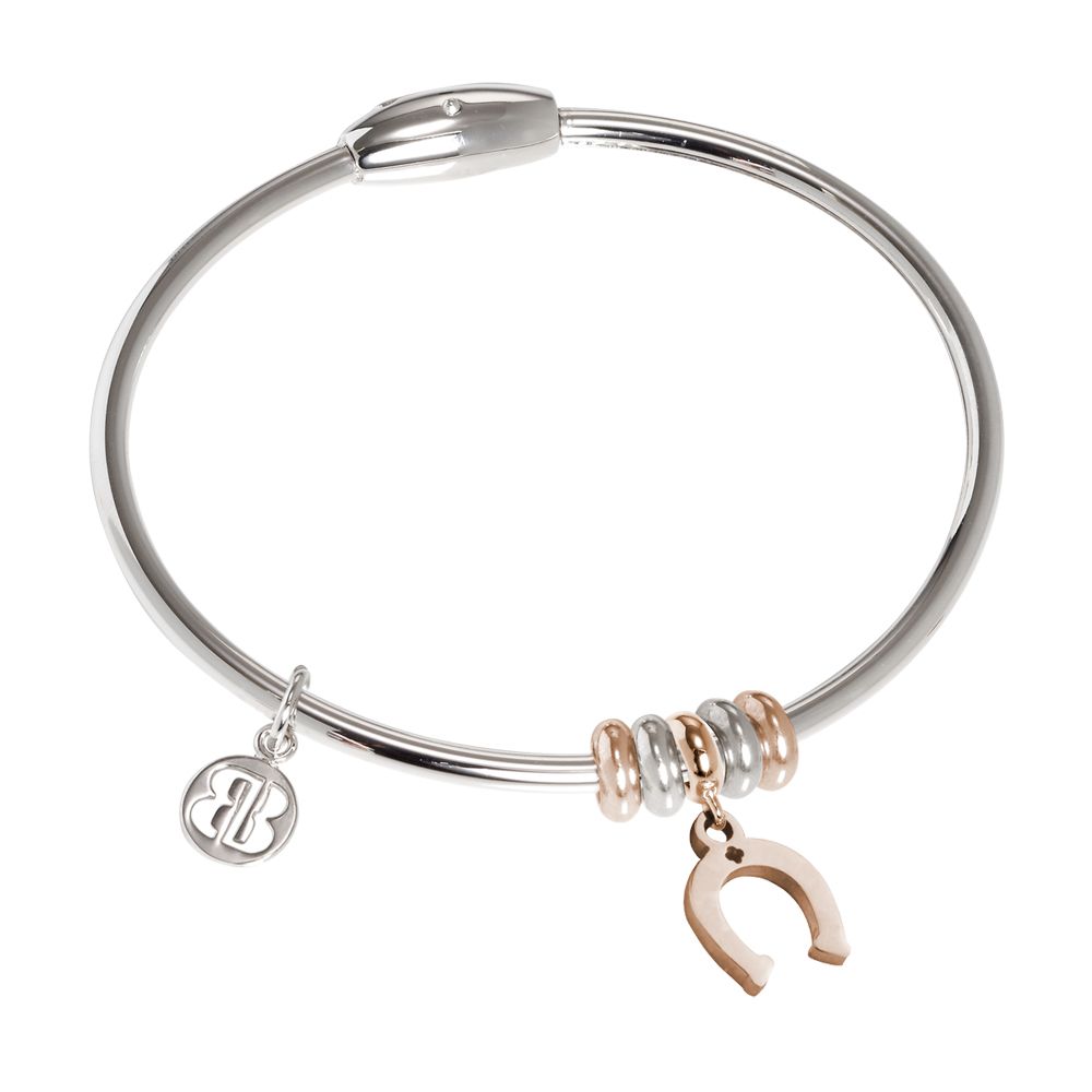 Bracciale con passanti bicolor e charm rosato a forma di ferro di cavallo Default Title