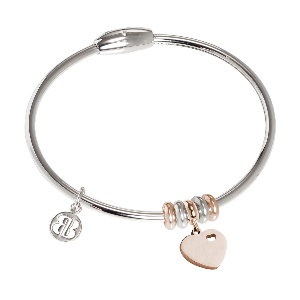 Bracciale con passanti bicolor e charm rosato a forma di cuore Default Title