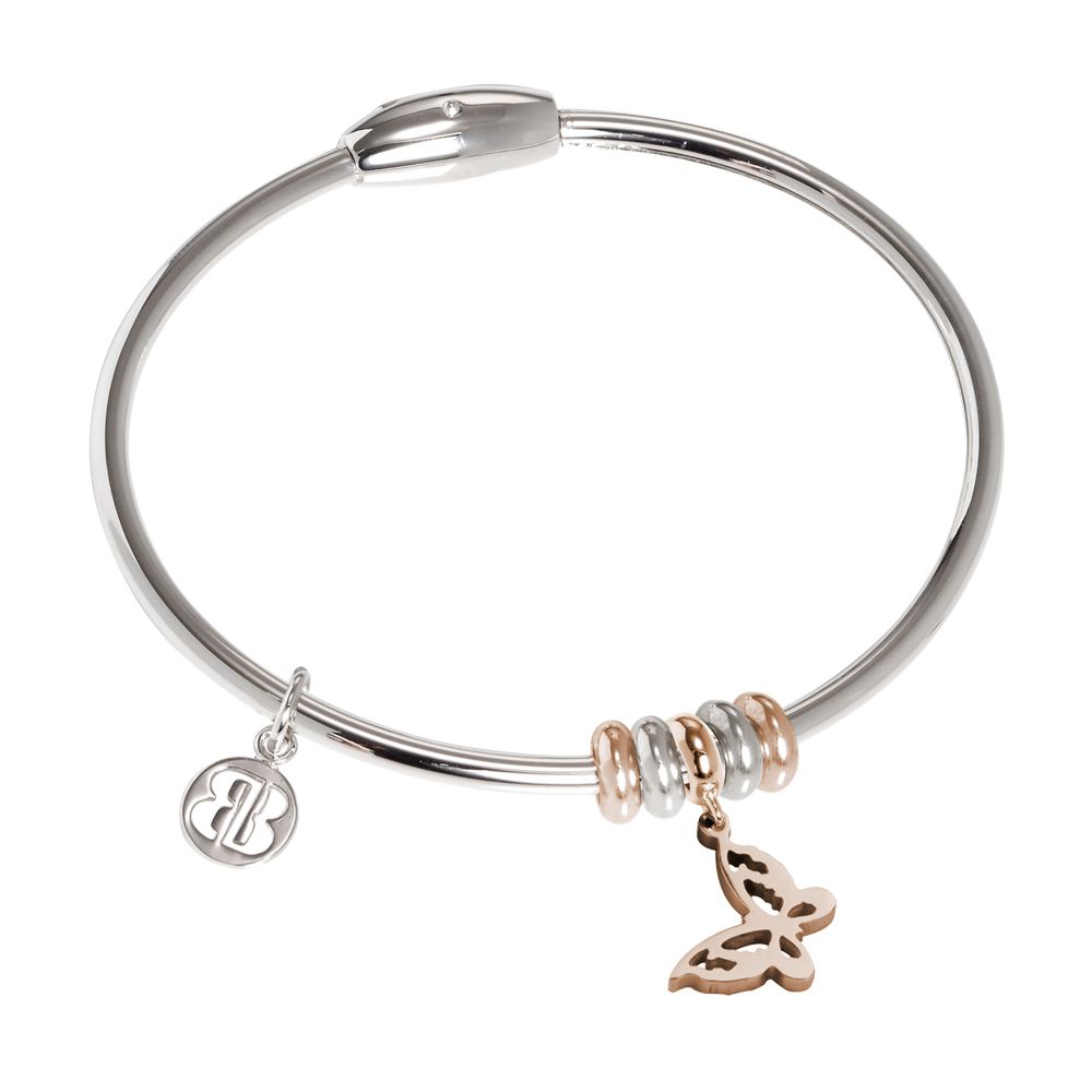 Bracciale con passanti bicolor e charm rosato a forma di farfalla Default Title