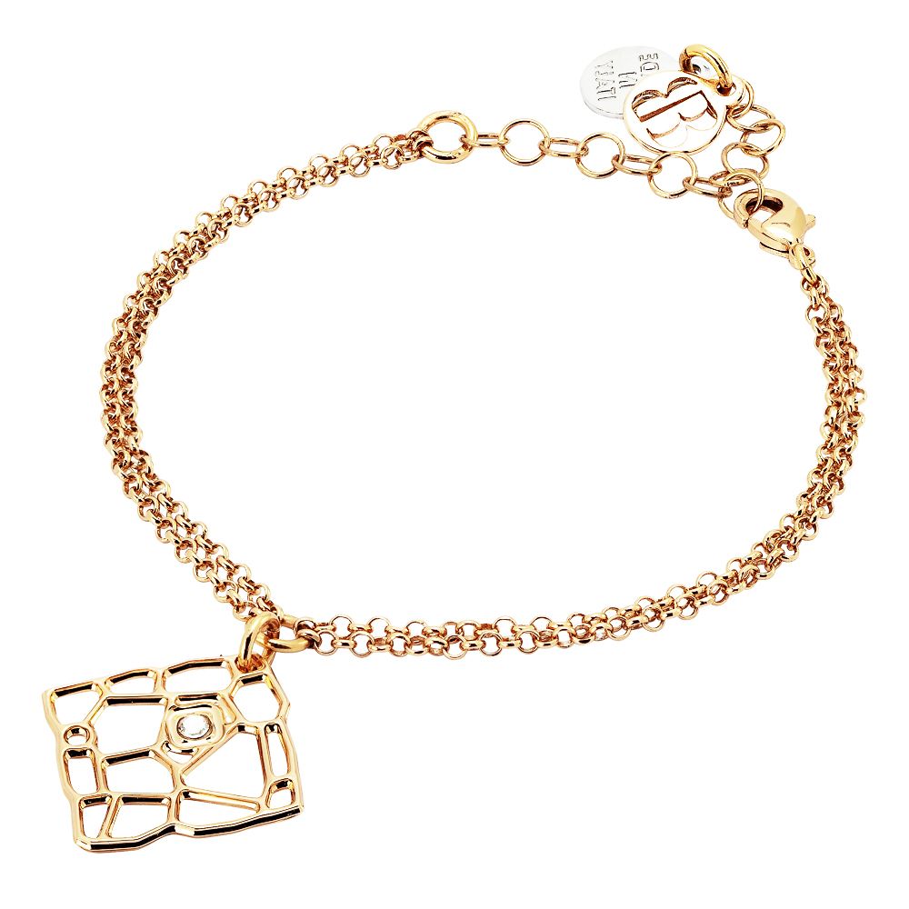 Bracciale doppio filo dorato con pendente dalla trama a rete e Swarovski Default Title
